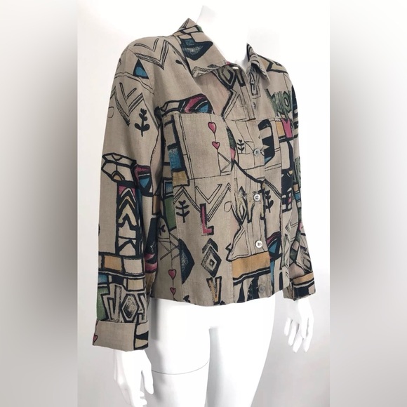 Chico's Linen Jacket LOVE HAPPY JOY Abstract Graffiti - Picture 4 of 12